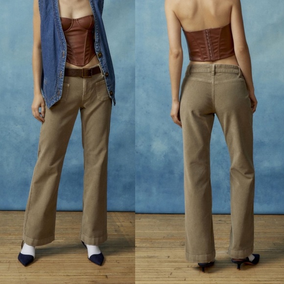 Urban Outfitters | BDG Eliana Corduroy Flare Pant alight Grey Olive Green New 16 - Picture 1 of 9